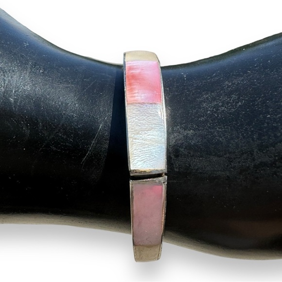 Vintage Alpaca Silver and Abalone Shell Cuff Bracelet - Picture 3 of 4